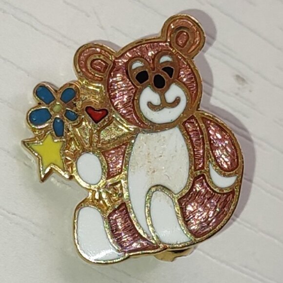 Retro Teddy Bear Pin IFS 1984 Vintage Bohemian Boho Metal Cute 1980s Brooch - Picture 1 of 6